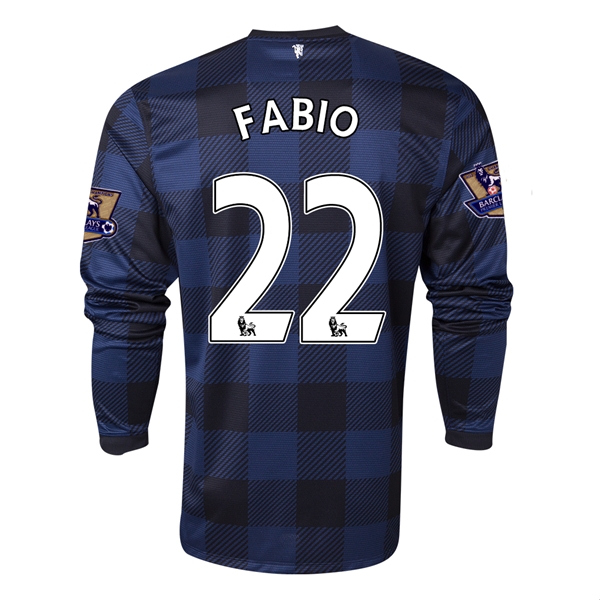 13-14 Manchester United #22 FABIO Away Black Long Sleeve Jersey Shirt - Click Image to Close